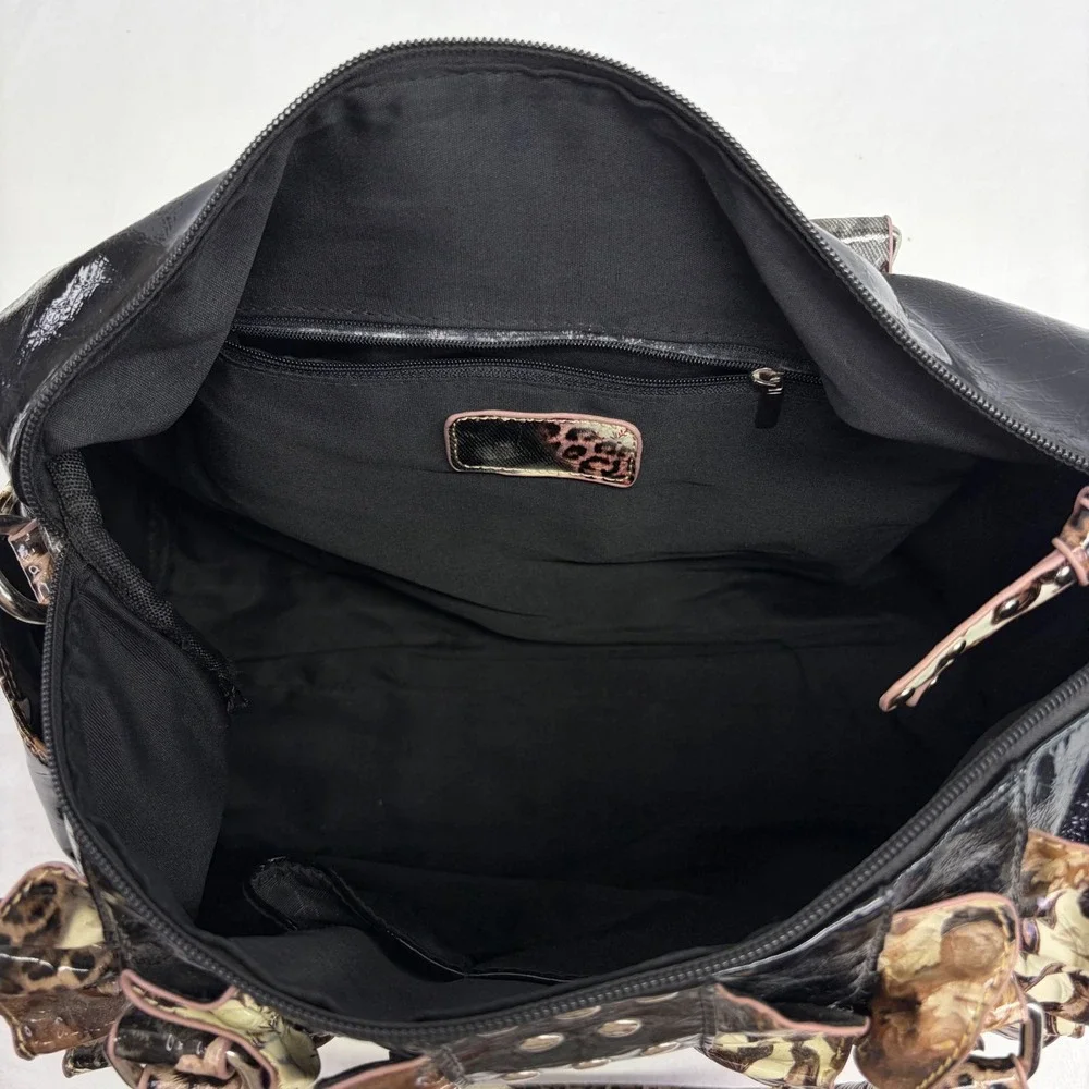 Y2K Satchel Bag Womens Large Leopard Floral Patent Ruffles Studded McBling Bratz